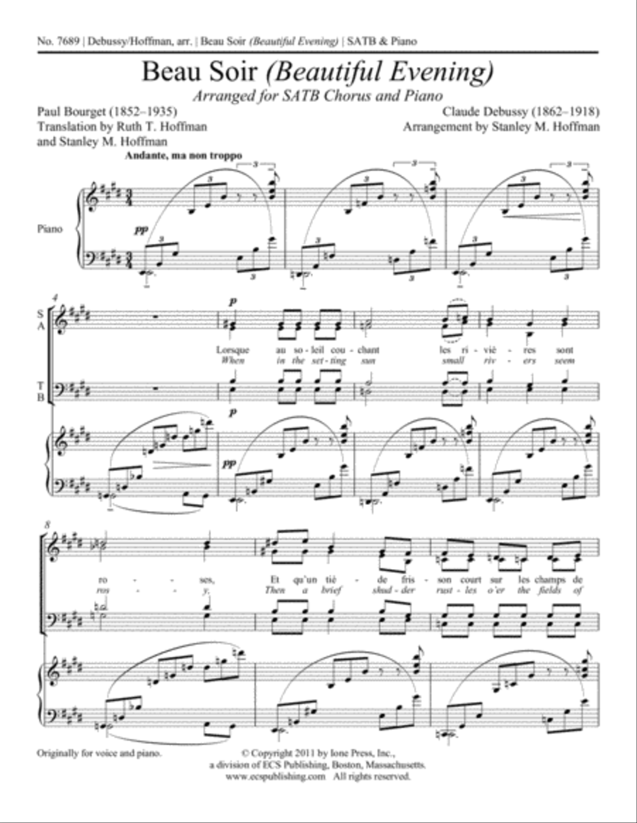Beau Soir (Beautiful Evening) 4-Part scores gallery preview page 4