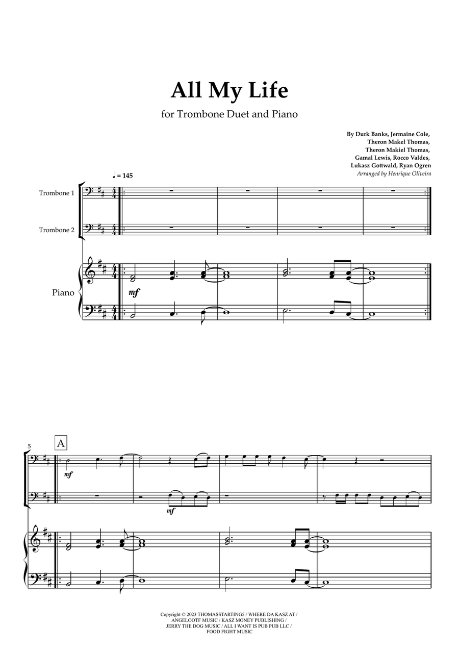 All My Life Trombone Duet scores gallery preview page 1