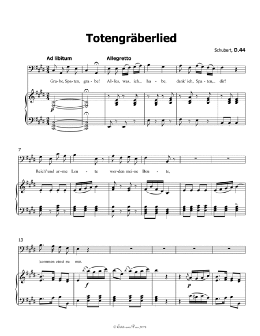 Totengraberlied, by Schubert, D.44, in E Major Voice scores gallery preview page 3