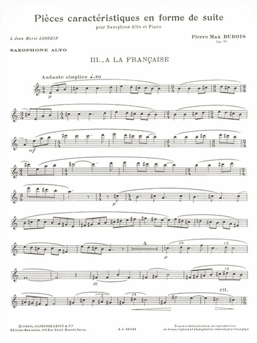 Pieces Caracteristiques Op.77 No.3 - A La Francaise (alto Saxophone/