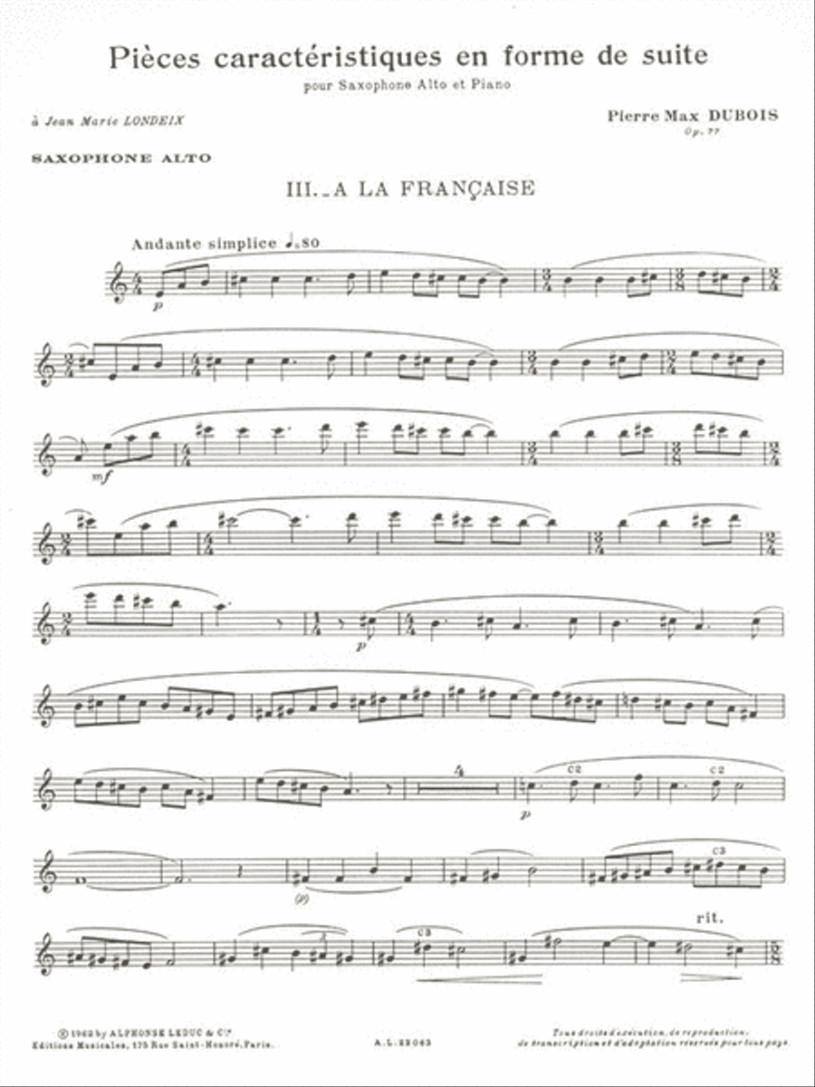 Pieces Caracteristiques Op.77 No.3 - A La Francaise (alto Saxophone/ Alto Saxophone scores gallery preview page 2