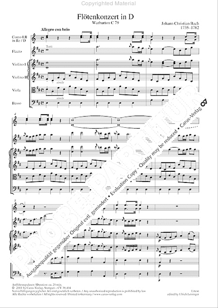 Concerto for Flute in D major (Concerto per il Flauto traverso in D / Flotenkonzert in D) Flute Solo scores gallery preview page 7