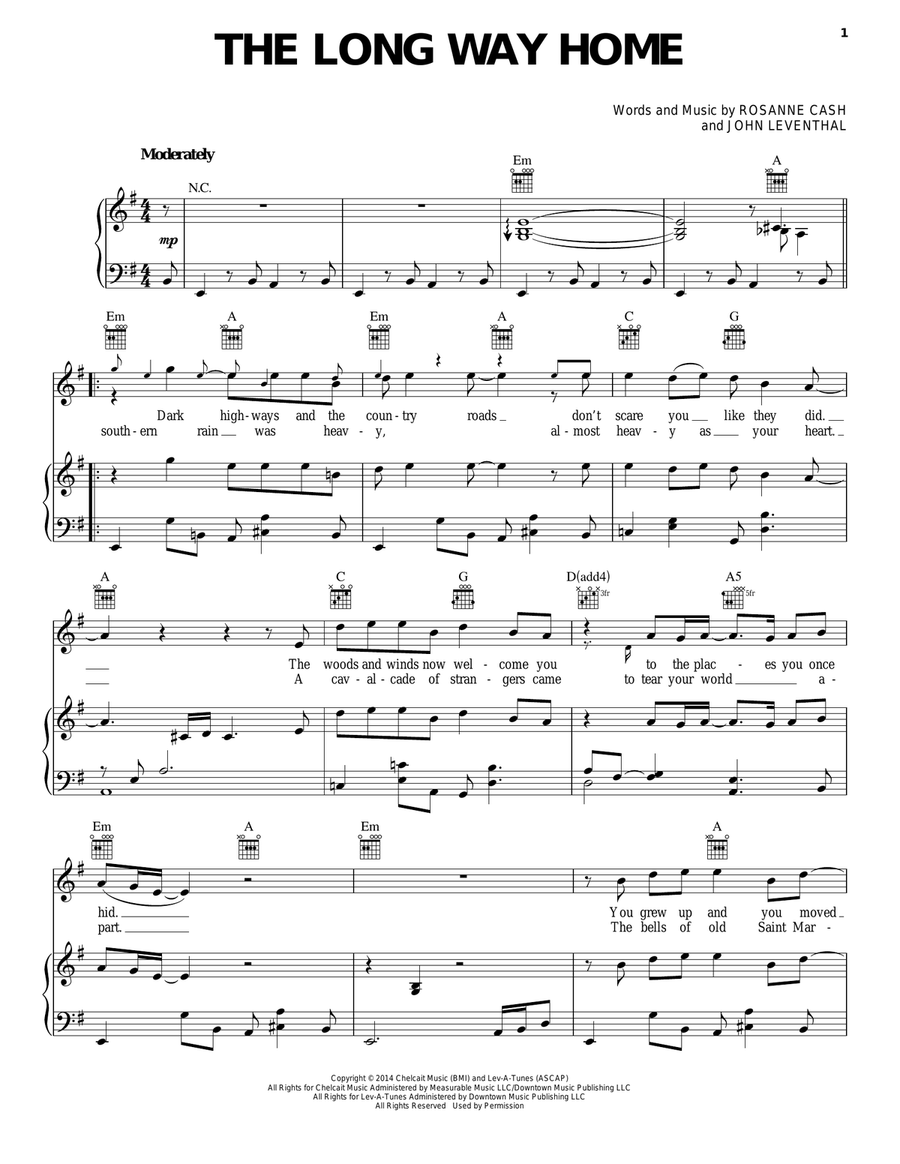 The Long Way Home Piano, Vocal, Guitar scores gallery preview page 1