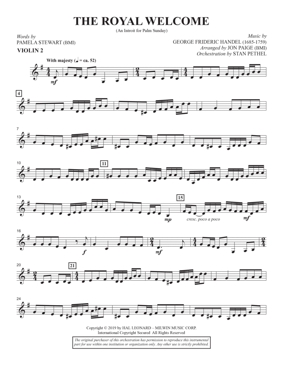 The Royal Welcome (An Introit For Palm Sunday) (arr. John Paige) - Violin 2