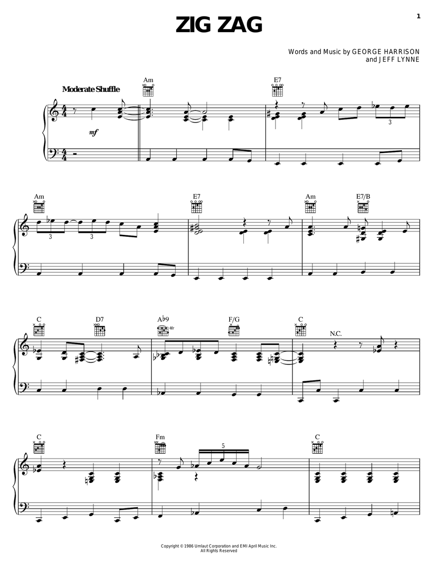 Zig Zag Piano, Vocal, Guitar scores gallery preview page 1