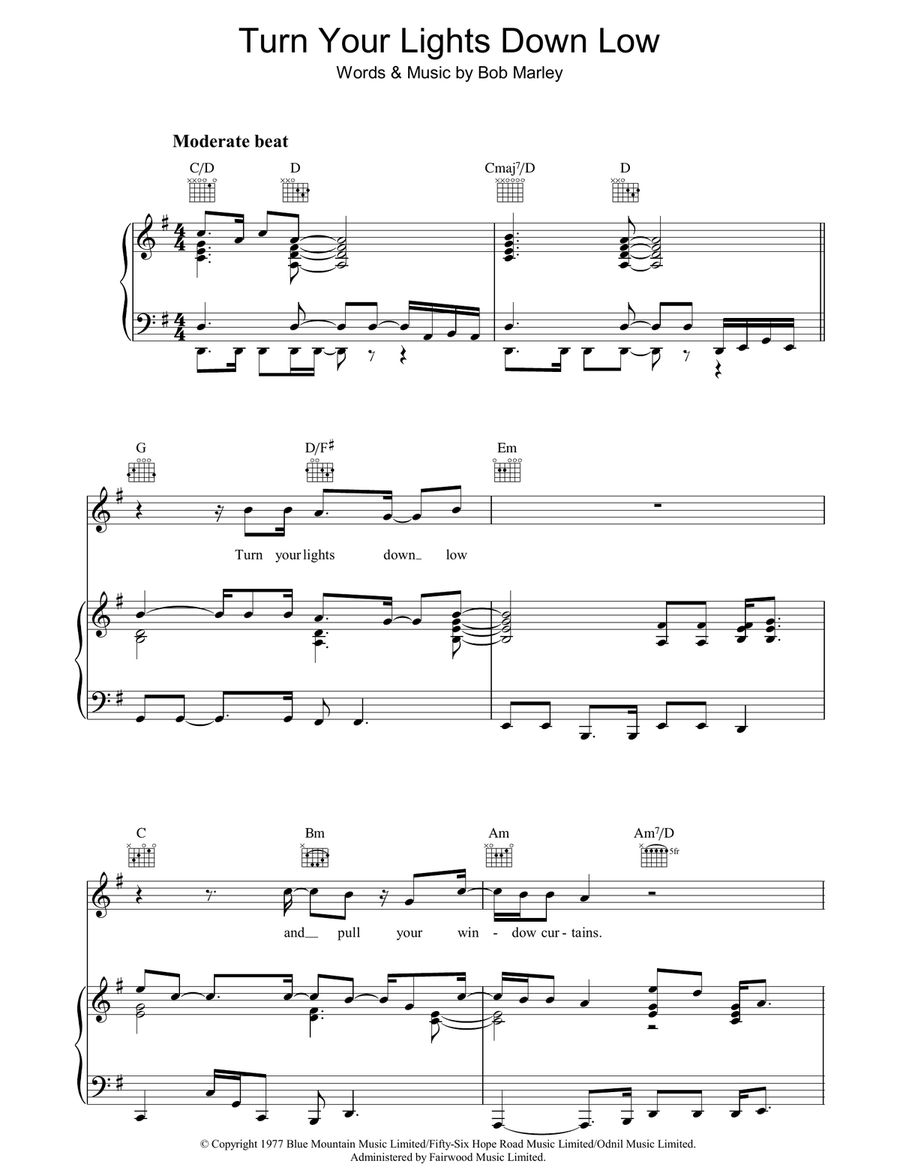 Turn Your Lights Down Low Piano, Vocal, Guitar scores gallery preview page 1