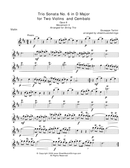Tartini, G. - Sonata No. 6 for Violin, Viola and Cello image number null