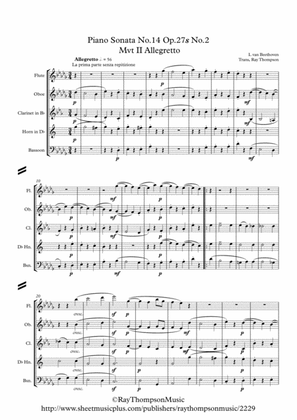 Beethoven: Piano Sonata No.14 in C sharp min.Op 27 No.2 (Moonlight) Mvt.II Allegretto - wind quintet