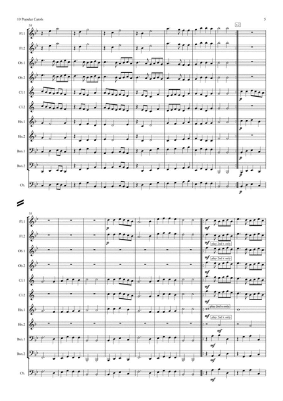 10 Popular Christmas Carols (With Some Descants) - wind dectet Woodwind Quintet scores gallery preview page 5