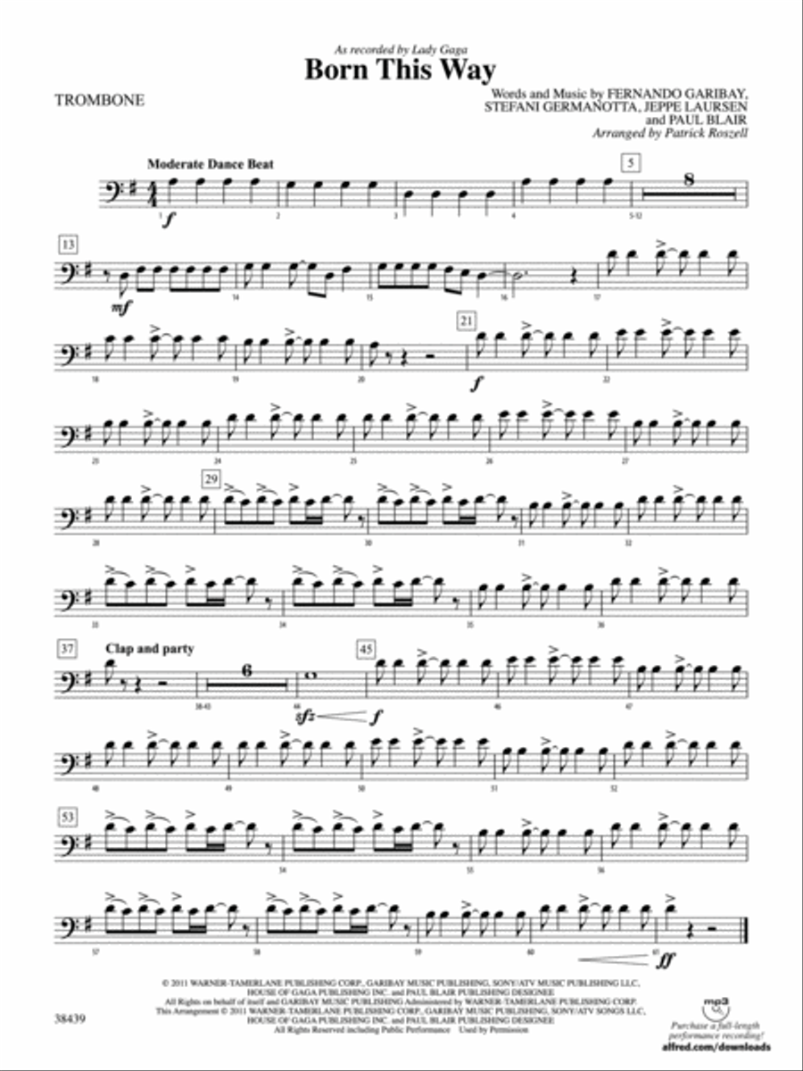 Born This Way: 1st Trombone Full Orchestra scores gallery preview page 1