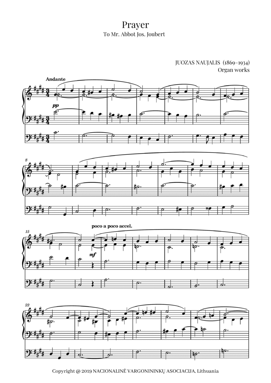 Prayer by Juozas Naujalis (1869–1934) Organ Solo scores gallery preview page 1