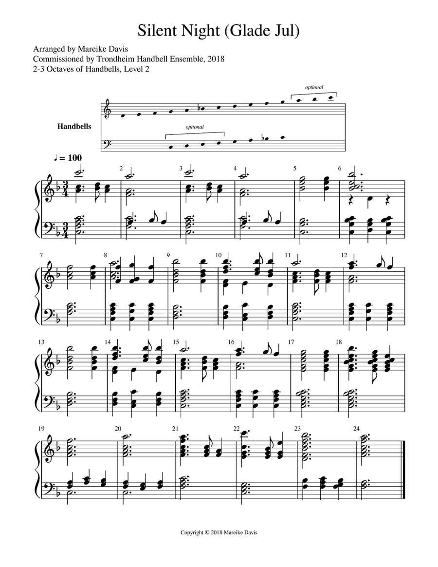 Silent Night (Glade Jul) Handbell Choir scores gallery preview page 1