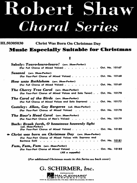 Christ Was Born On Christmas Day With Soprano And Baritone Solo, A Cappella