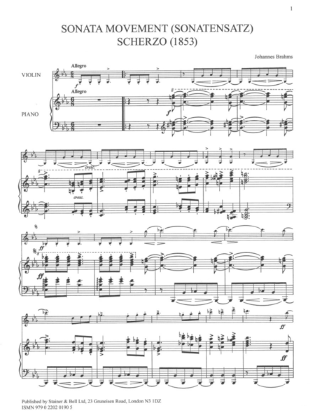 Sonata Movement (Sonatensatz, 1853) arranged for Cello and Piano by Watson Forbes