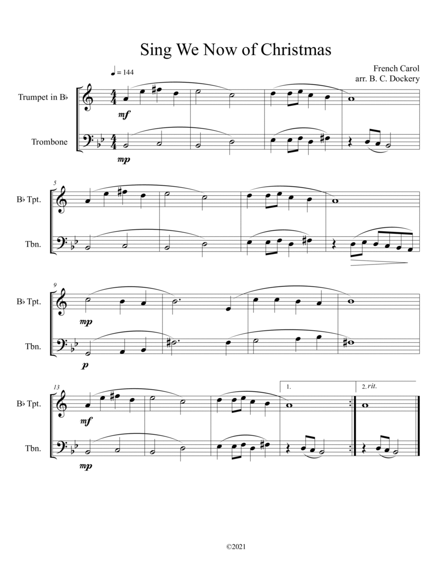 Sing We Now of Christmas (Trumpet and Trombone Duet) Brass Duet scores gallery preview page 1