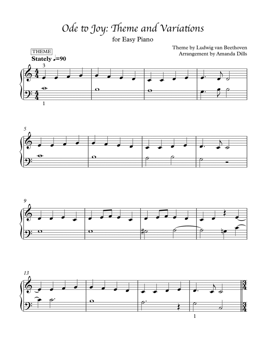 Ode to Joy - Theme and Variations (Easy Piano) Easy Piano scores gallery preview page 1