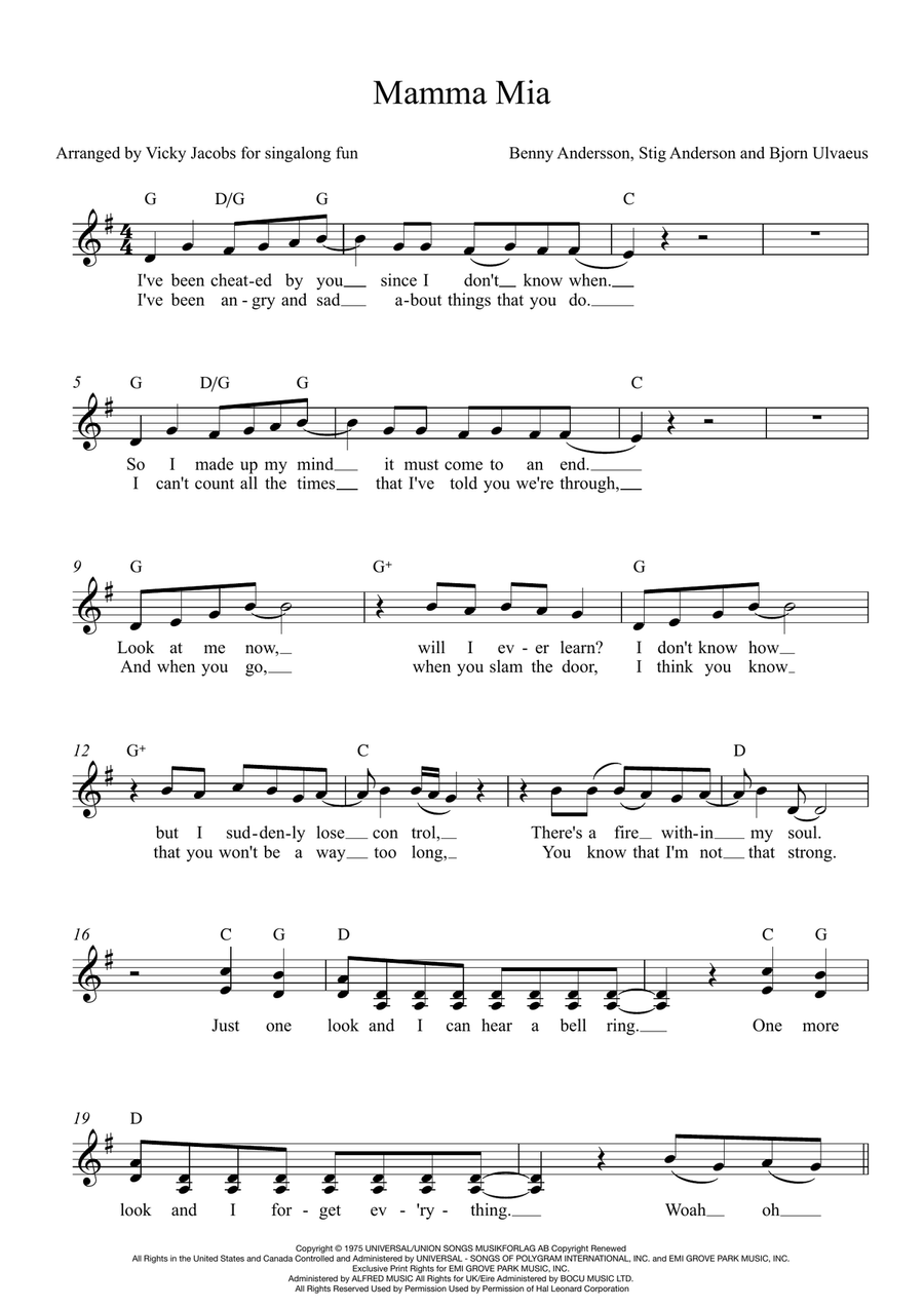 Mamma Mia Mamma Mia 3-Part scores gallery preview page 1