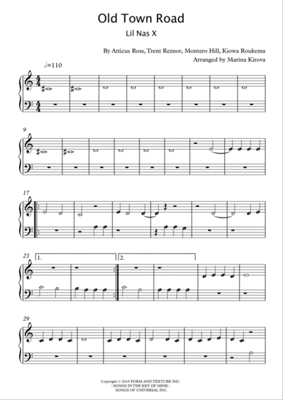 Old Town Road (remix) Easy Piano scores gallery preview page 1