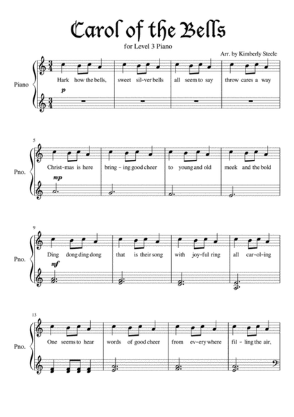 Carol of the Bells for Level 3 Piano image number null