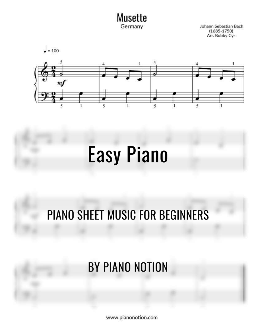 Musette (Easy Piano Solo) Simplified version Easy Piano scores gallery preview page 1
