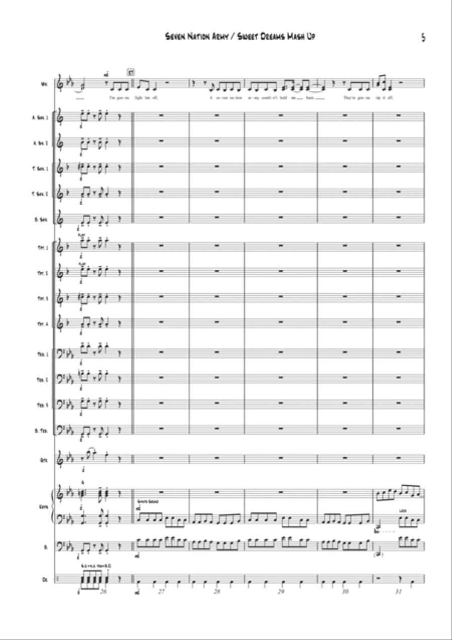 Seven Nation Army / Sweet Dreams Mash Up Jazz Ensemble scores gallery preview page 5