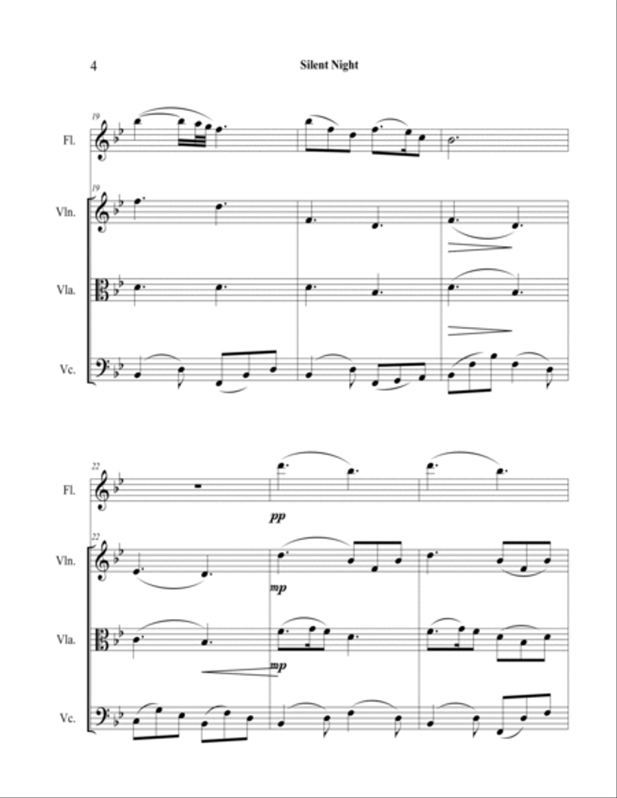 Silent Night for Flute Violin Viola Cello by Franz Xaver Gruber