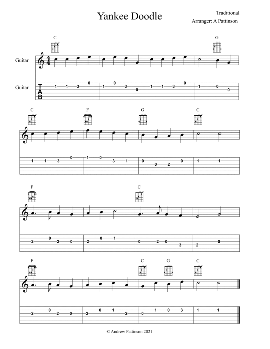 Yankee Doodle for Easy Guitar Acoustic Guitar scores gallery preview page 1