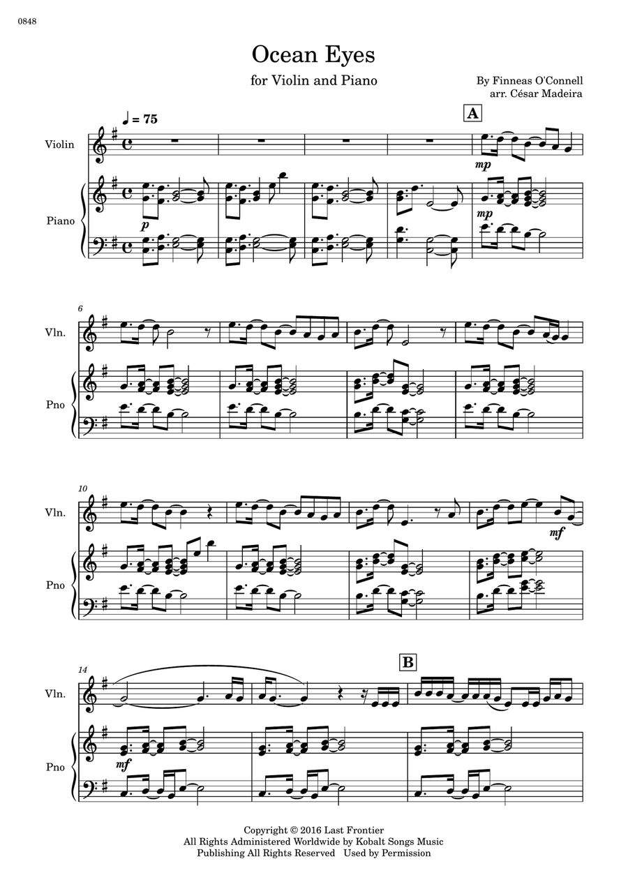 Ocean Eyes Violin Solo scores gallery preview page 2
