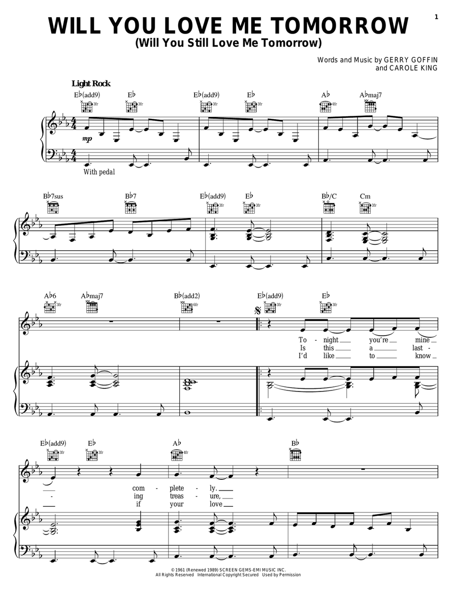 Will You Love Me Tomorrow (Will You Still Love Me Tomorrow) Piano, Vocal, Guitar scores gallery preview page 1