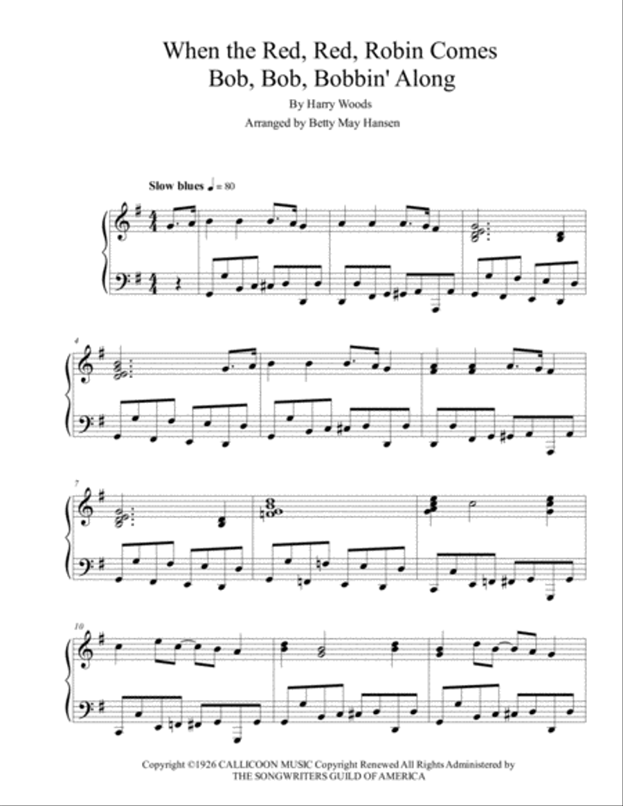 When The Red, Red Robin Comes Bob, Bob Bobbin' Along Piano Solo scores gallery preview page 1