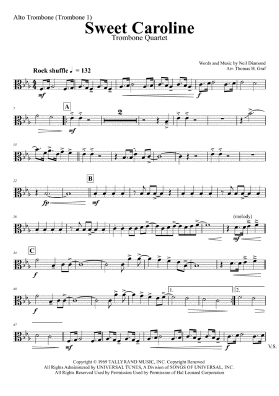 Sweet Caroline Trombone Solo scores gallery preview page 5