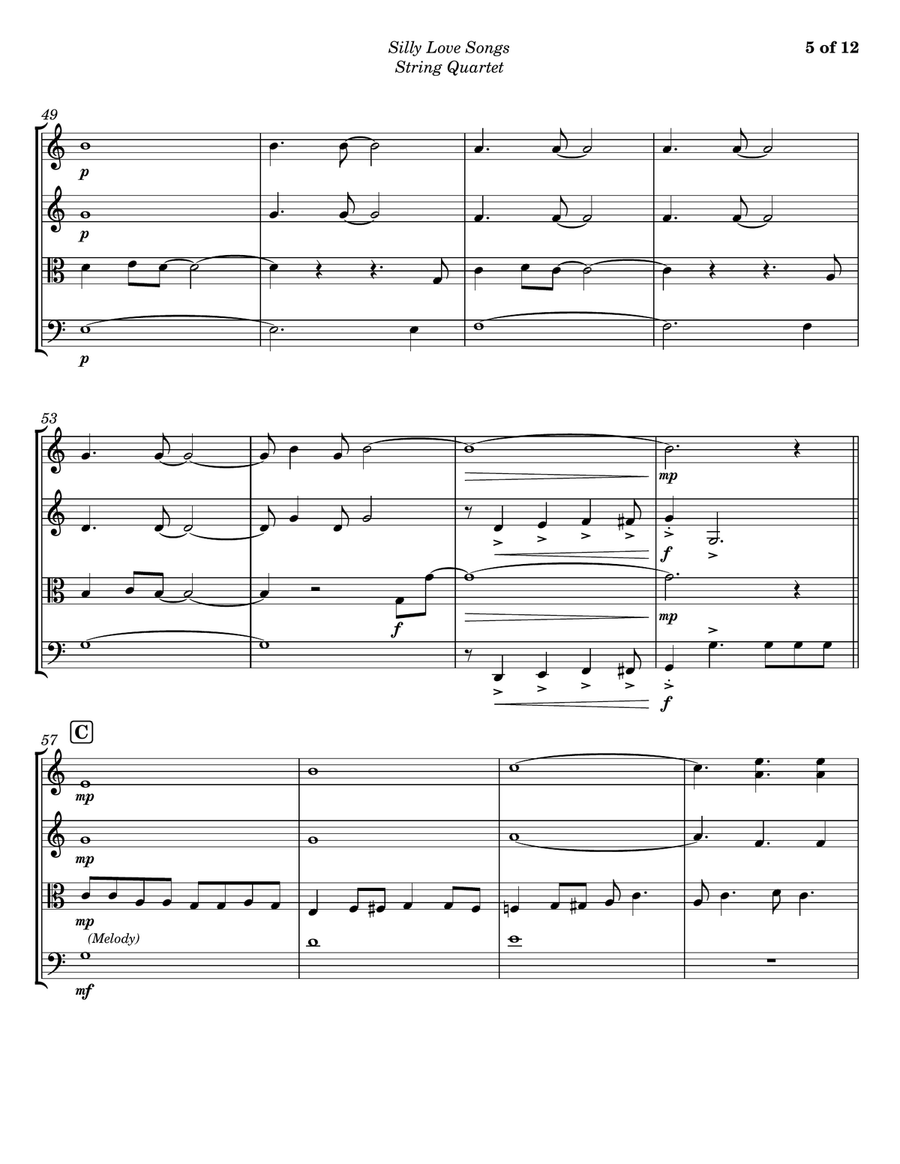 Silly Love Songs String Quartet scores gallery preview page 5