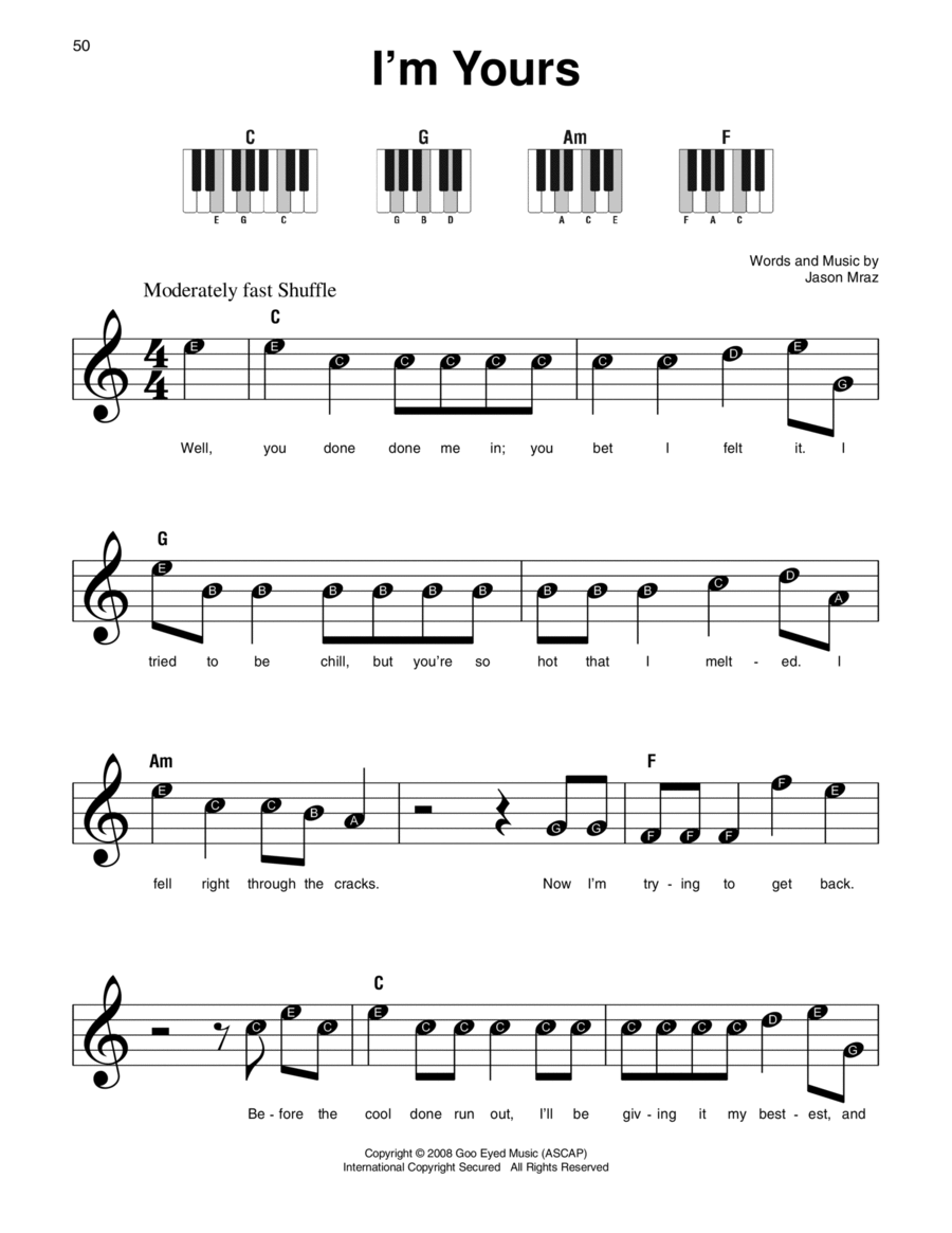 I'm Yours Easy Piano scores gallery preview page 1