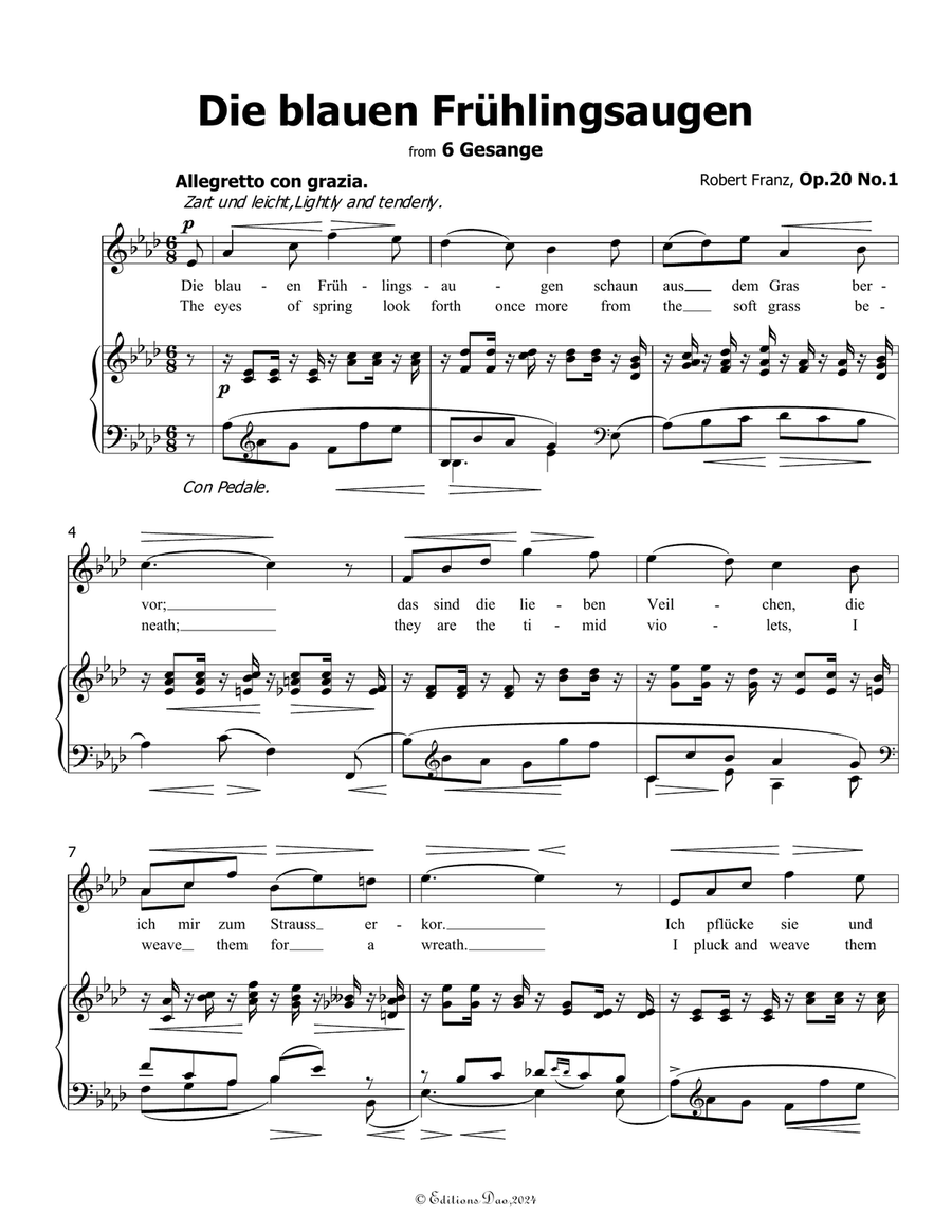Die blauen Fruhlingsaugen, by Robert Franz, in A flat Major Voice scores gallery preview page 3