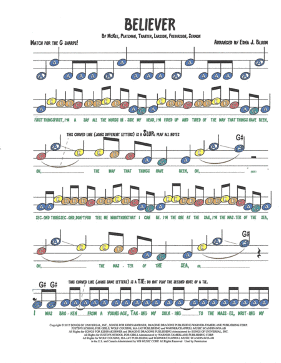 Believer Easy Piano scores gallery preview page 2