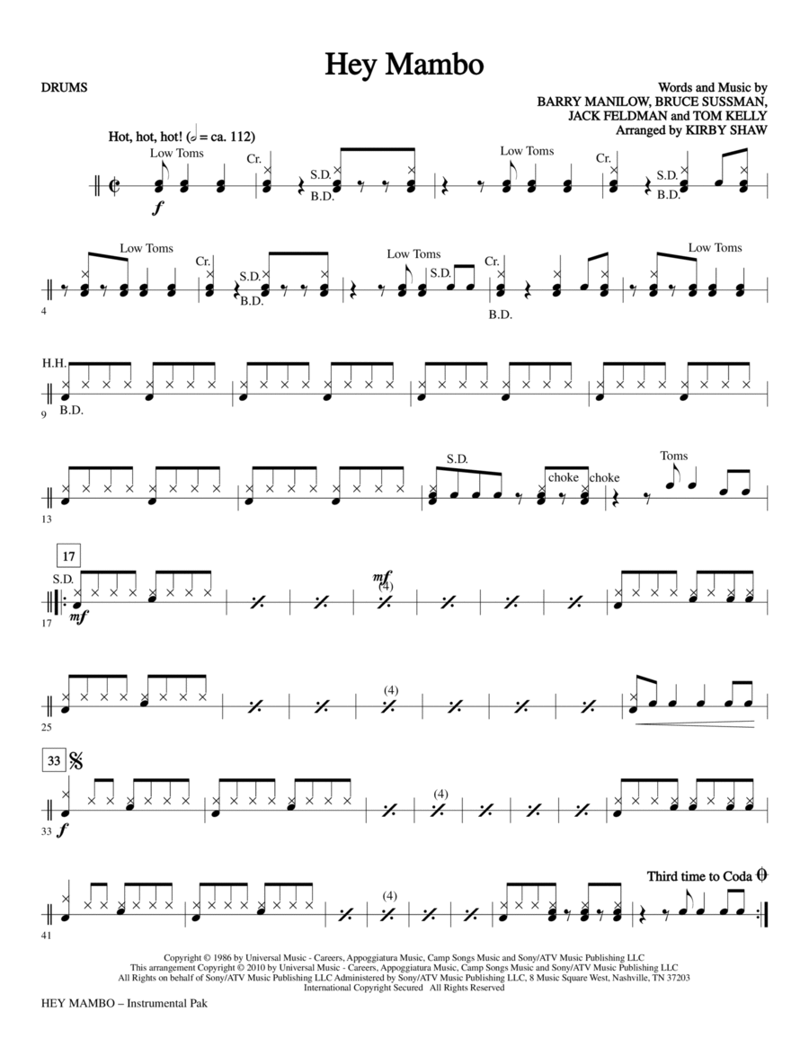 Hey Mambo - Drums Hey Mambo - Drums Choir scores gallery preview page 1
