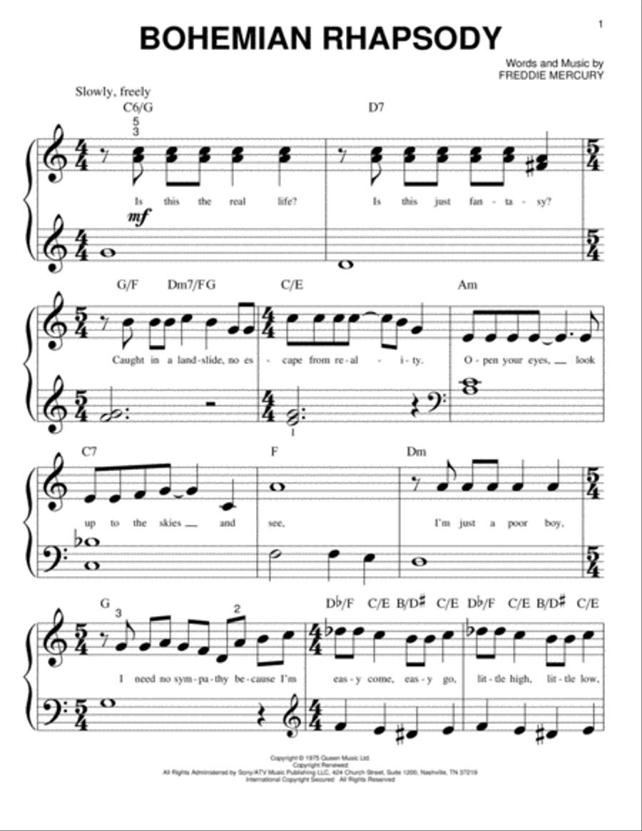 Bohemian Rhapsody Bohemian Rhapsody Easy Piano scores gallery preview page 1