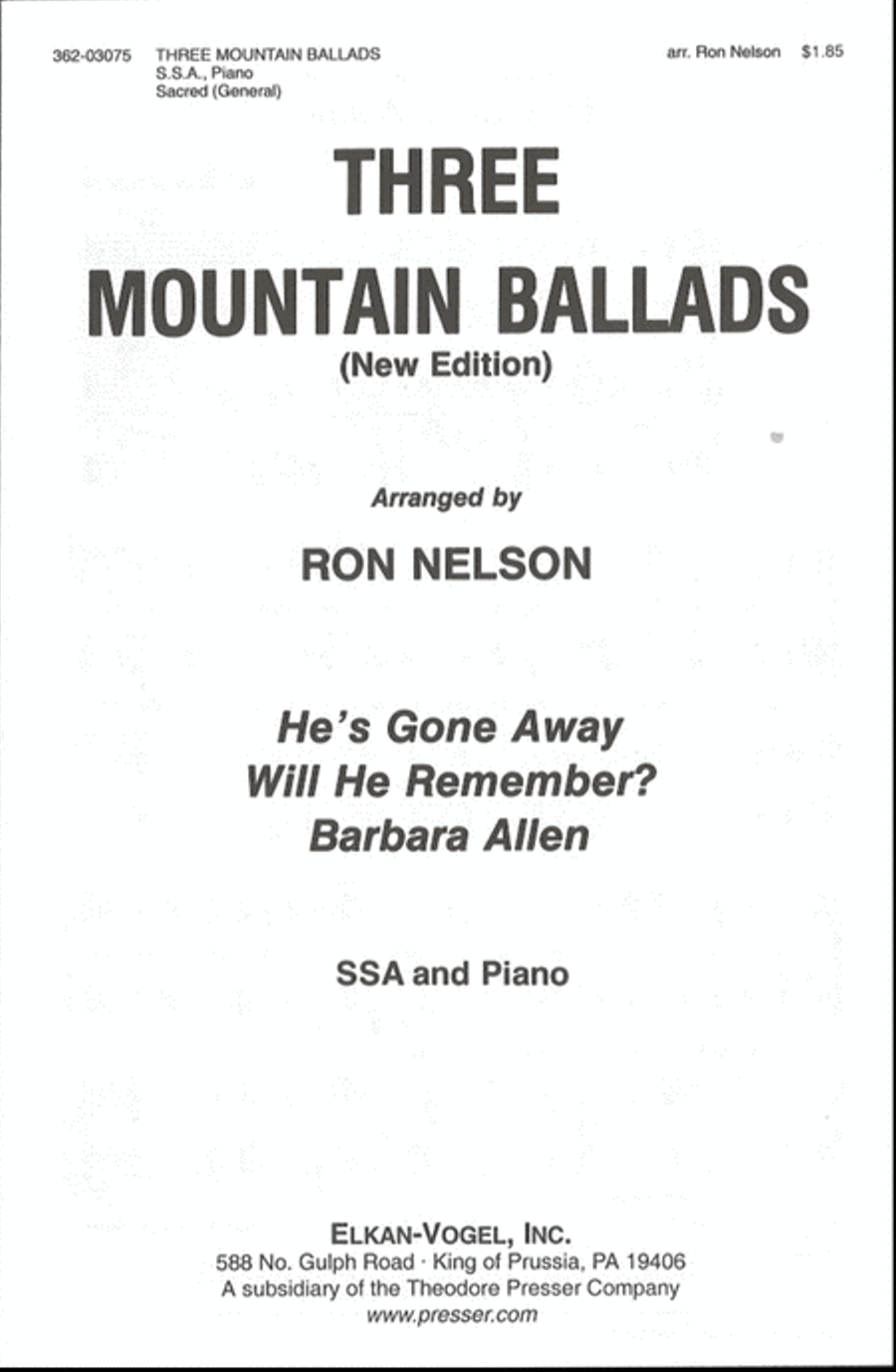 Three Mountain Ballads SSA scores gallery preview page 1