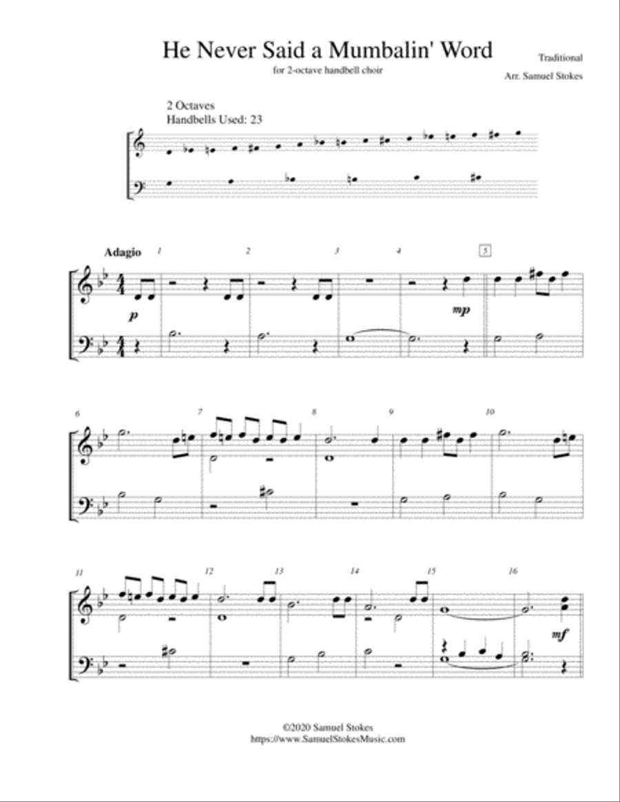 He Never Said a Mumbalin' Word (They Crucified My Lord) - for 2-octave handbell choir 2-Octaves scores gallery preview page 1
