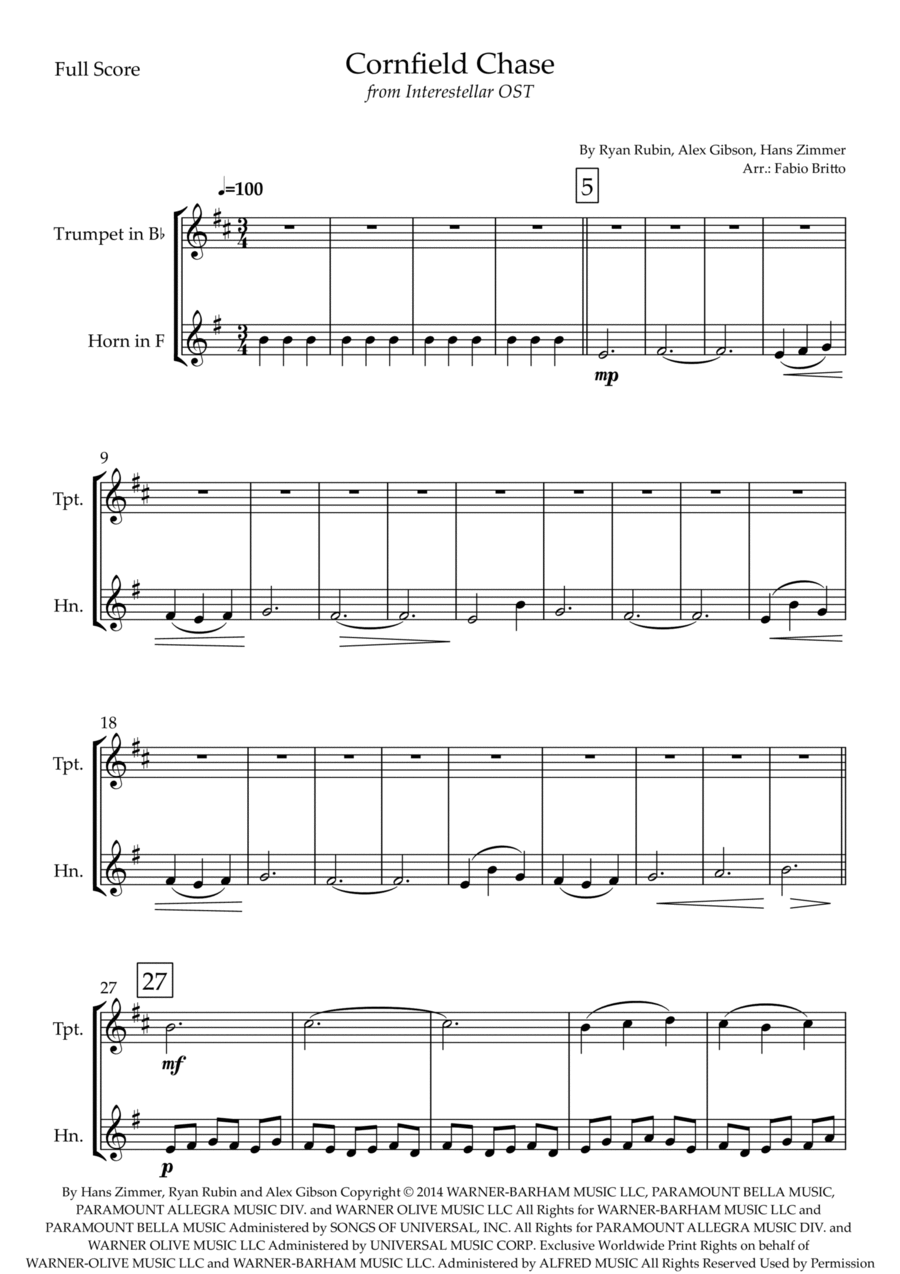 Cornfield Chase Brass Duet scores gallery preview page 1