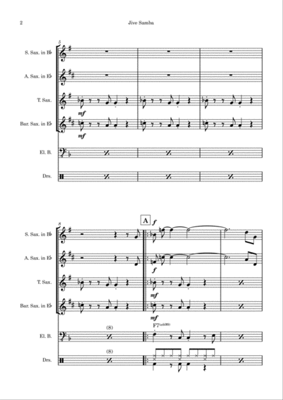 The Jive Samba Saxophone Quartet scores gallery preview page 3