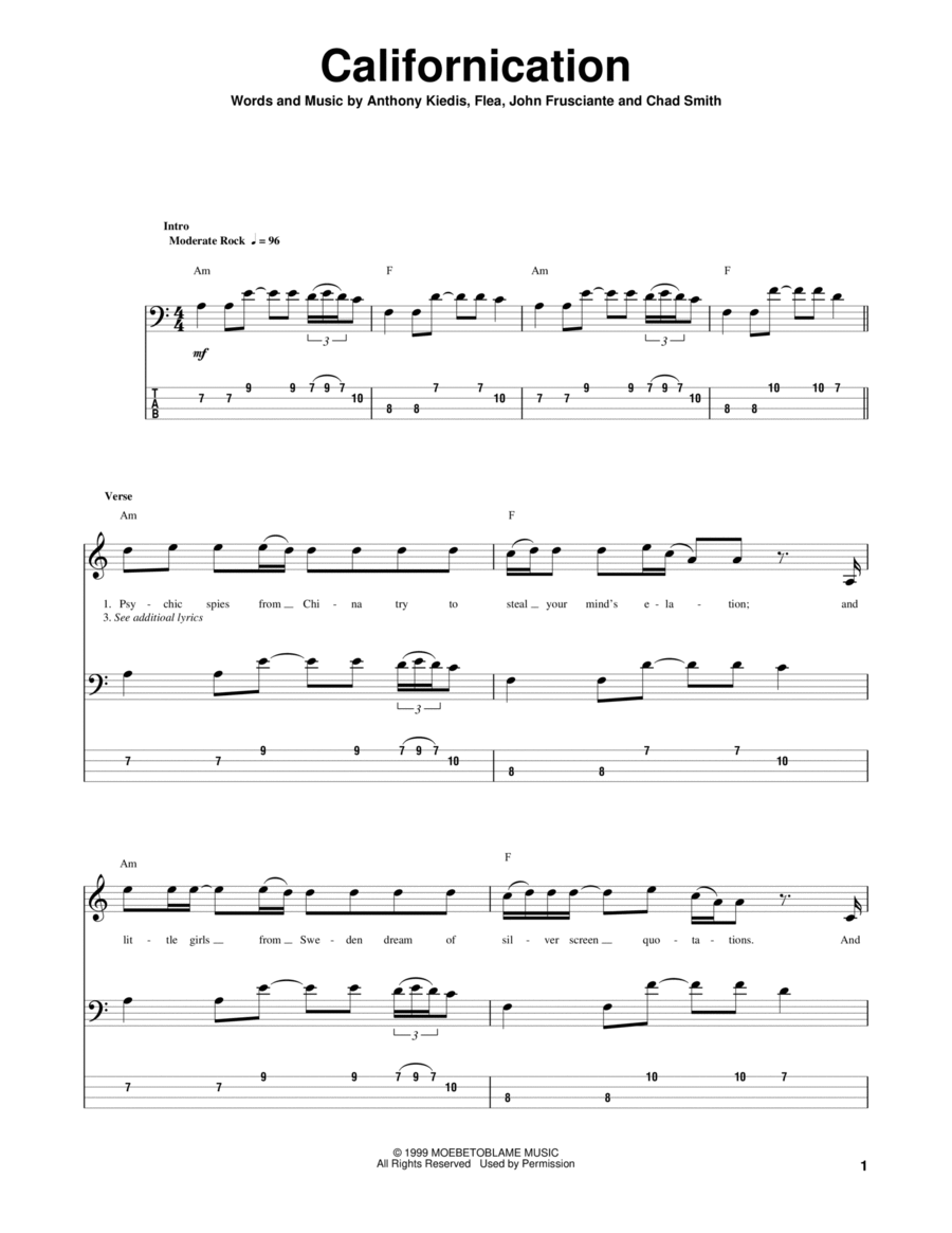 Californication Guitar Tablature scores gallery preview page 1