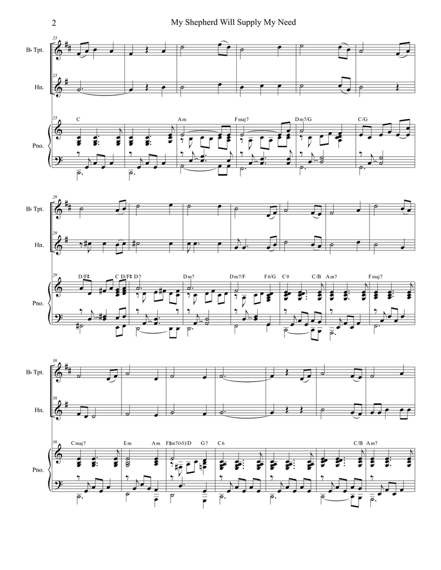 My Shepherd Will Supply My Need (Duet for Bb-Trumpet and French Horn) Brass Duet scores gallery preview page 3