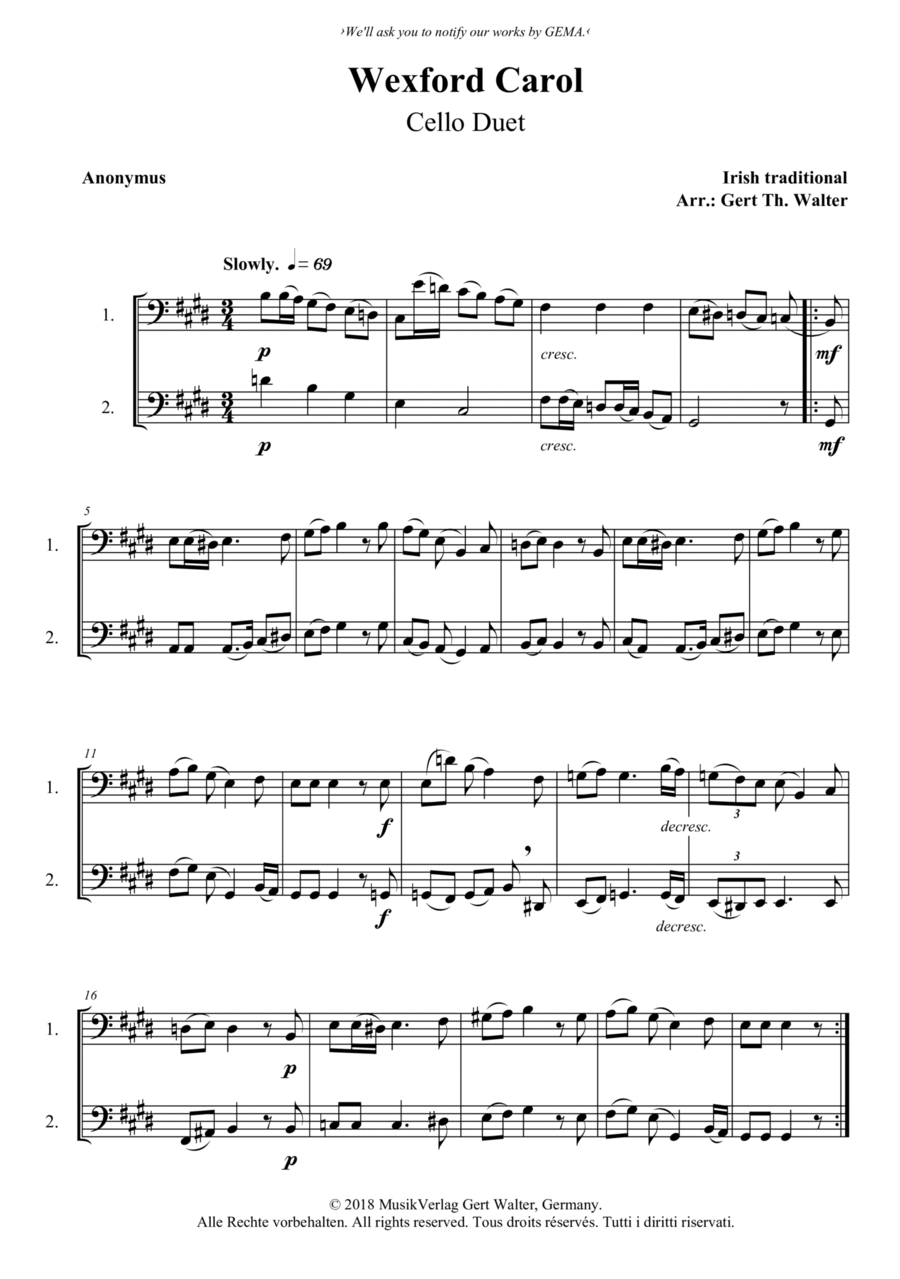 Wexford Carol String Duet scores gallery preview page 1