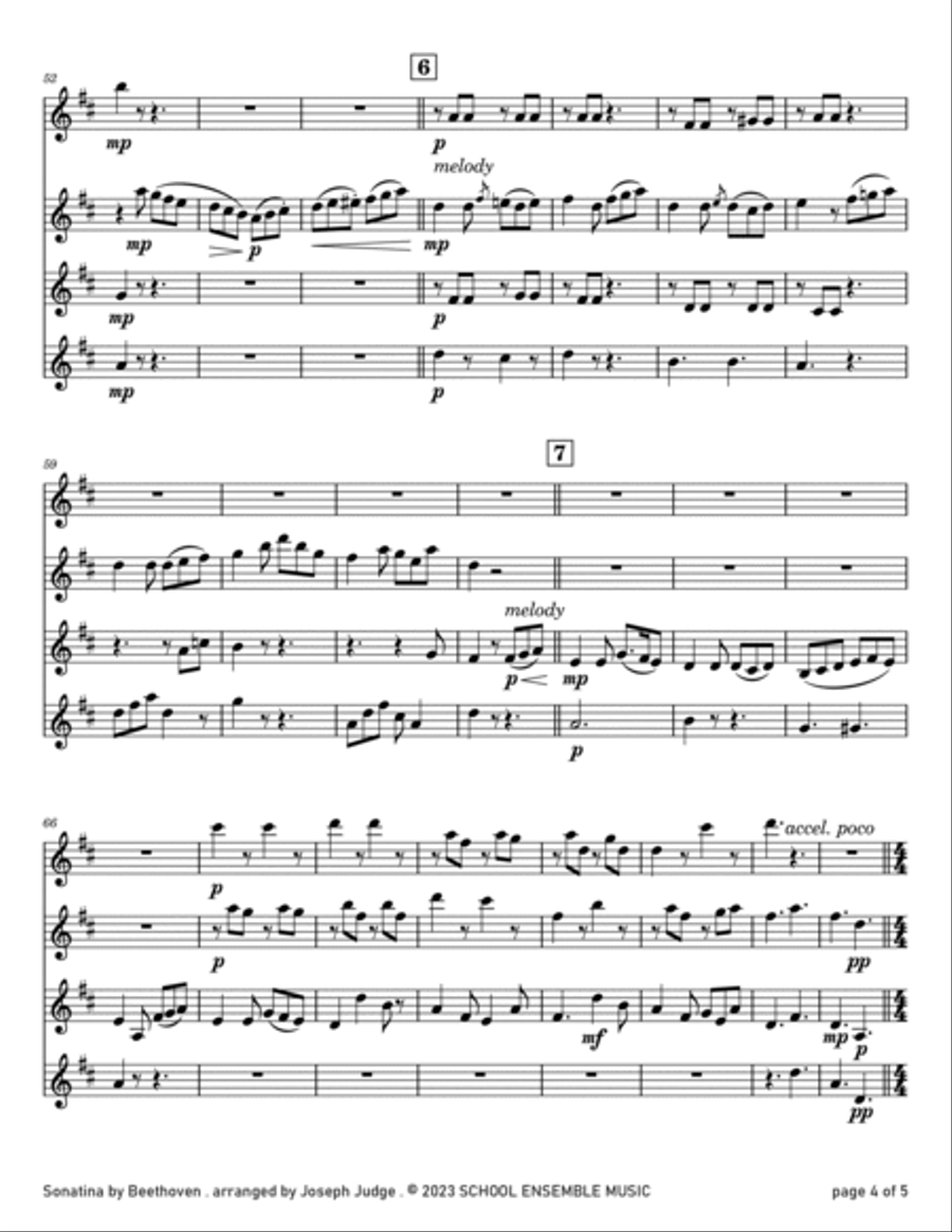 Sonatina by Beethoven for Clarinet Quartet in Schools Clarinet Quartet scores gallery preview page 4