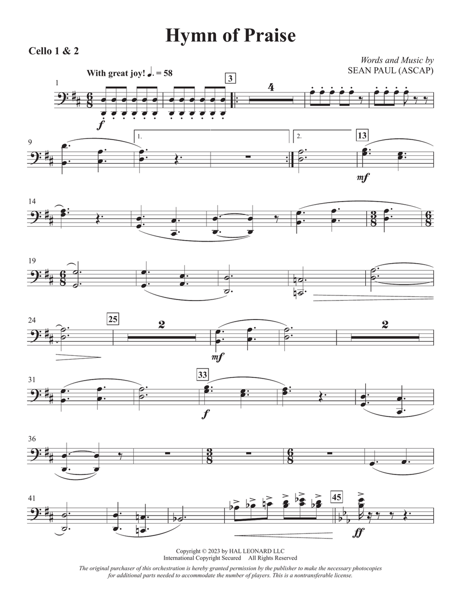 Hymn Of Praise - Cello 1 & 2 Choir scores gallery preview page 1