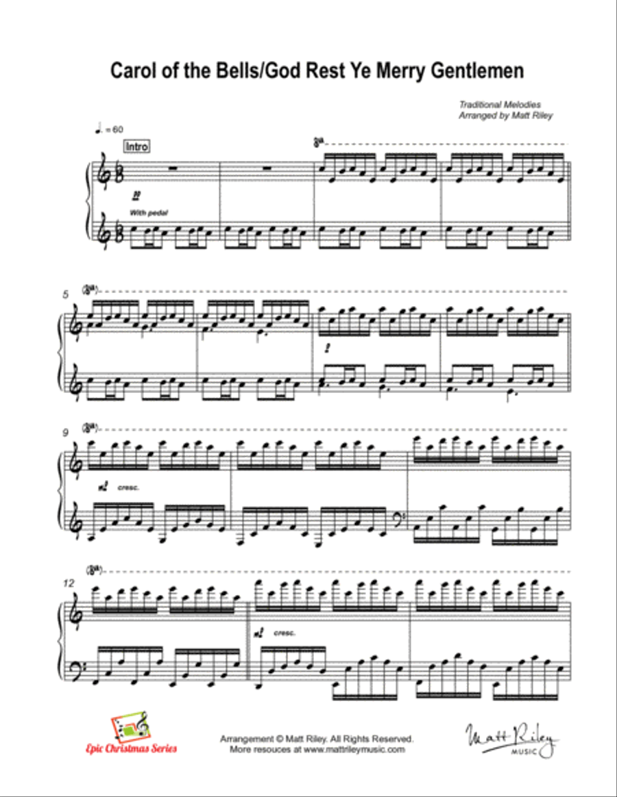 Carol of the Bells / God Rest Ye Merry Gentlemen Piano Solo scores gallery preview page 2