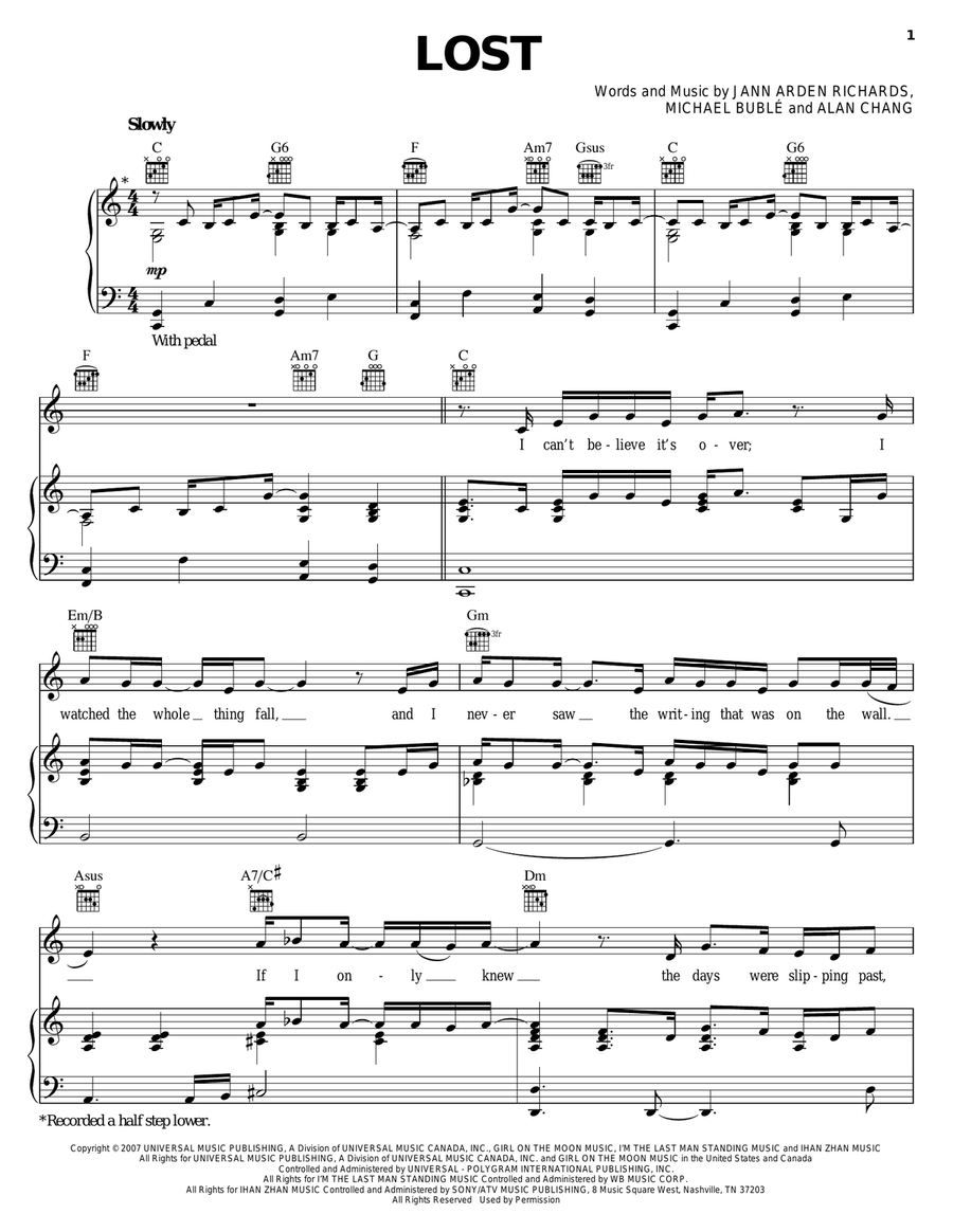 Lost Piano, Vocal, Guitar scores gallery preview page 1