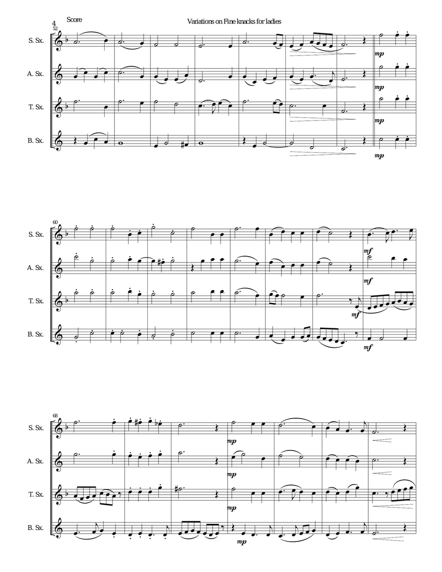 Fine knacks for ladies (with variations) - for saxophone quartet Saxophone Quartet scores gallery preview page 4