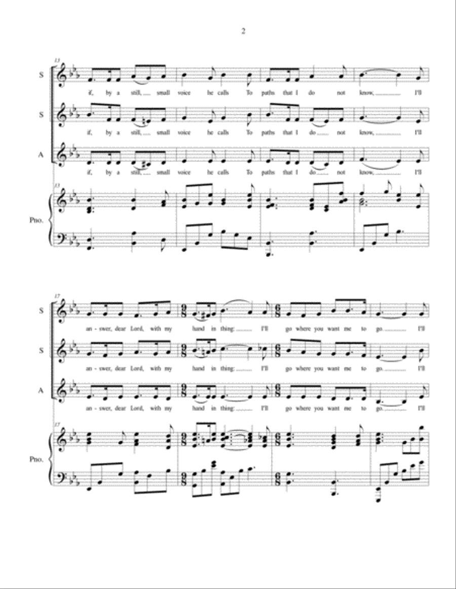 I'll Go Where You Want Me To Go - SSA vocal trio with piano accompaniment SSA scores gallery preview page 2